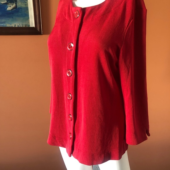 COLDWATER CREEK red button-up textured cardigan - Picture 5 of 9